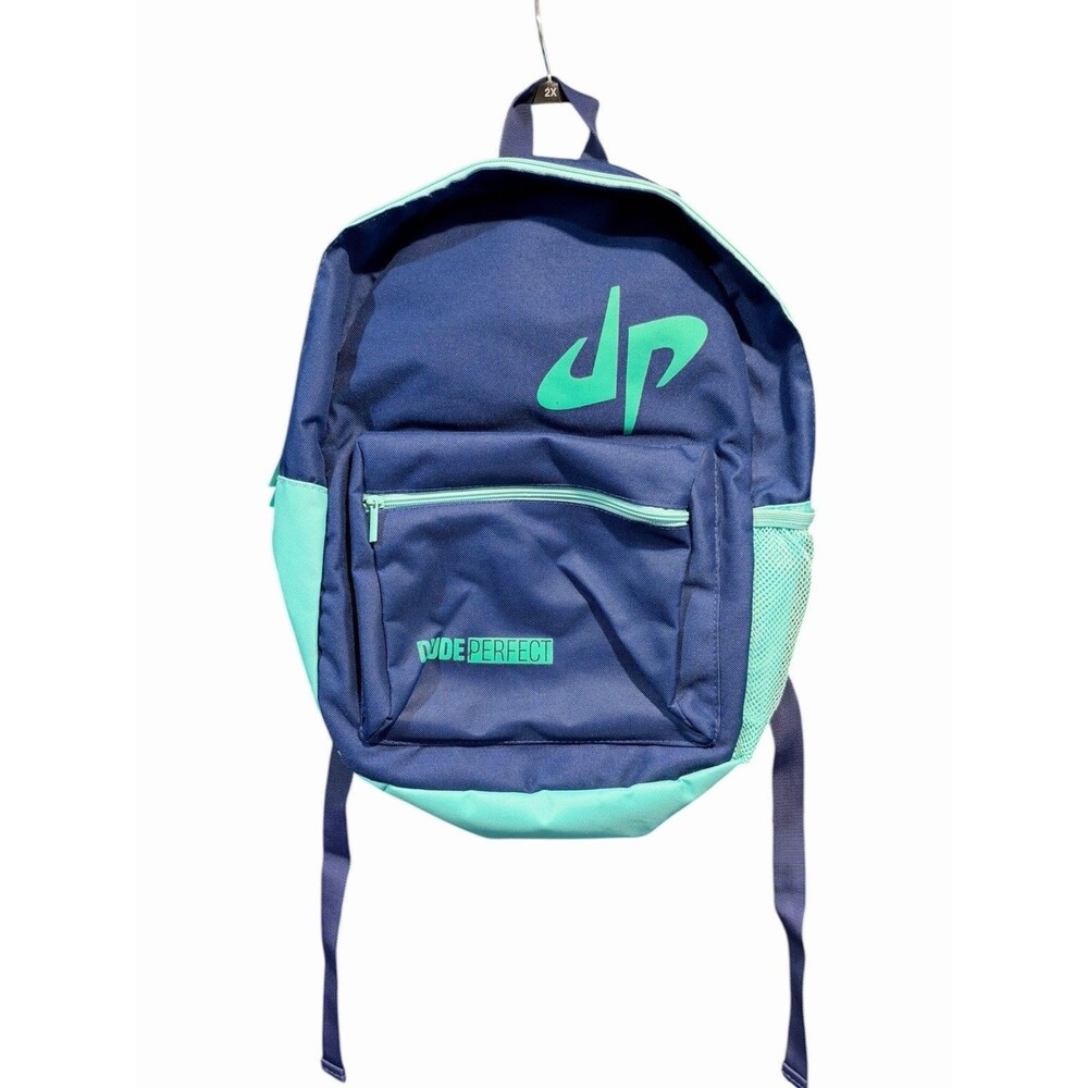 Dude Perfect Blue/Teal Zipper Pocket Logo Adj. School Unisex Backpack